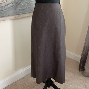 Brown denim midi length skirt
